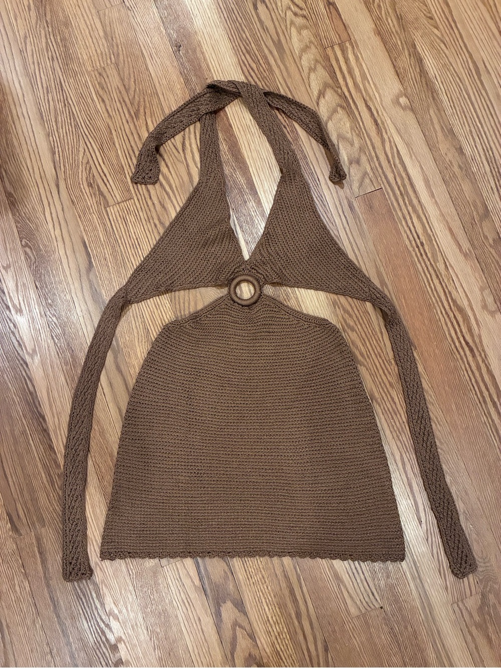 Brown Knit Halter Sweater Dress with Ring Detail - Nibi MTK Boutique